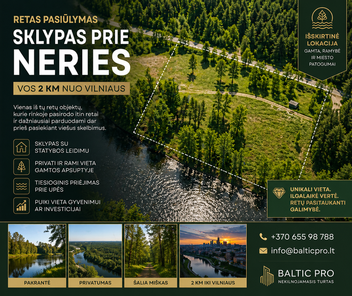 Sklypas prie Neries, 2 km nuo Vilniaus (su statybos leidimu)